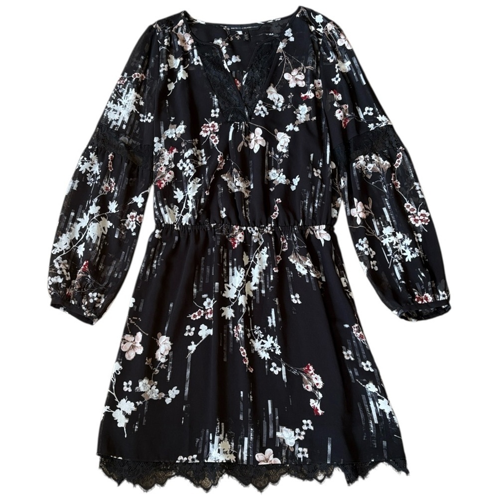 EUC White House Black Market a black Floral Lace Accent Dress Size 8